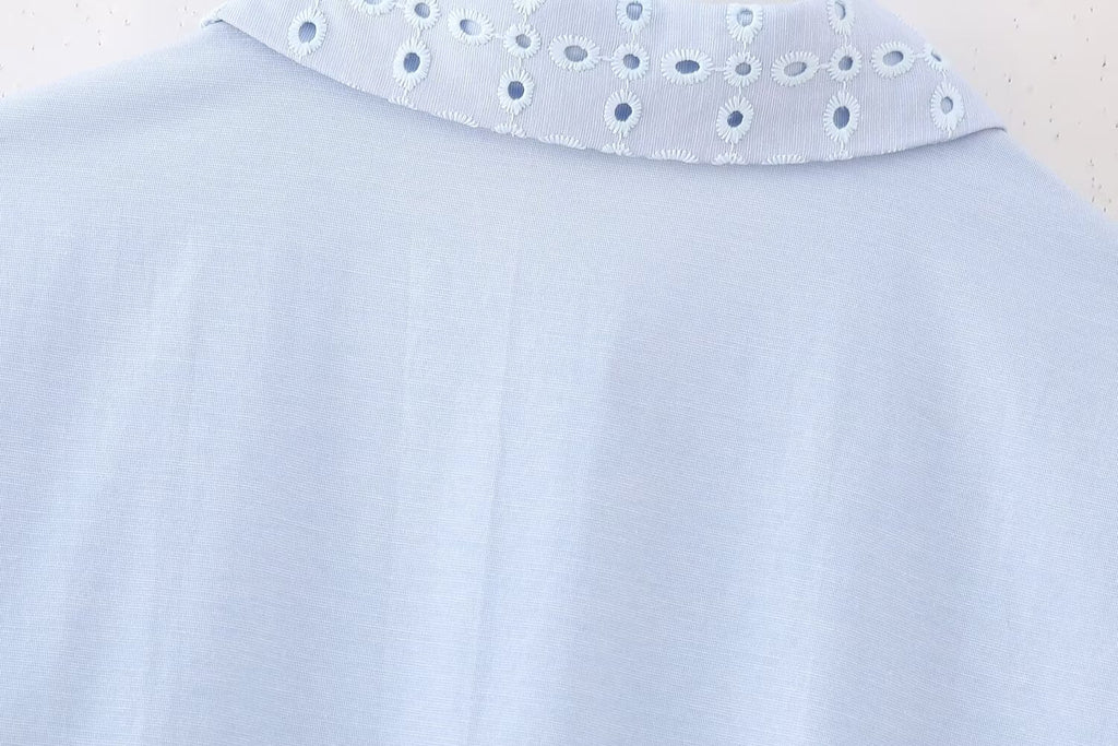 Women's Spring Hollow Out Cutout Embroidered Mini Long Sleeve Dress