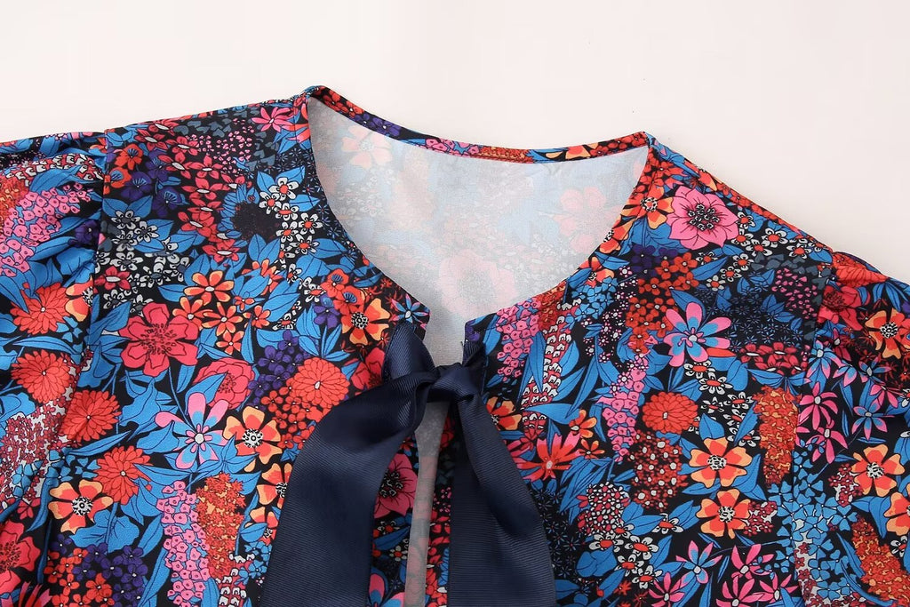 Women's Spring Women's Bow Print Top Casual Trousers Suit