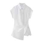 Women's Bow Tie Detail Short Sleeve Poplin Shirt