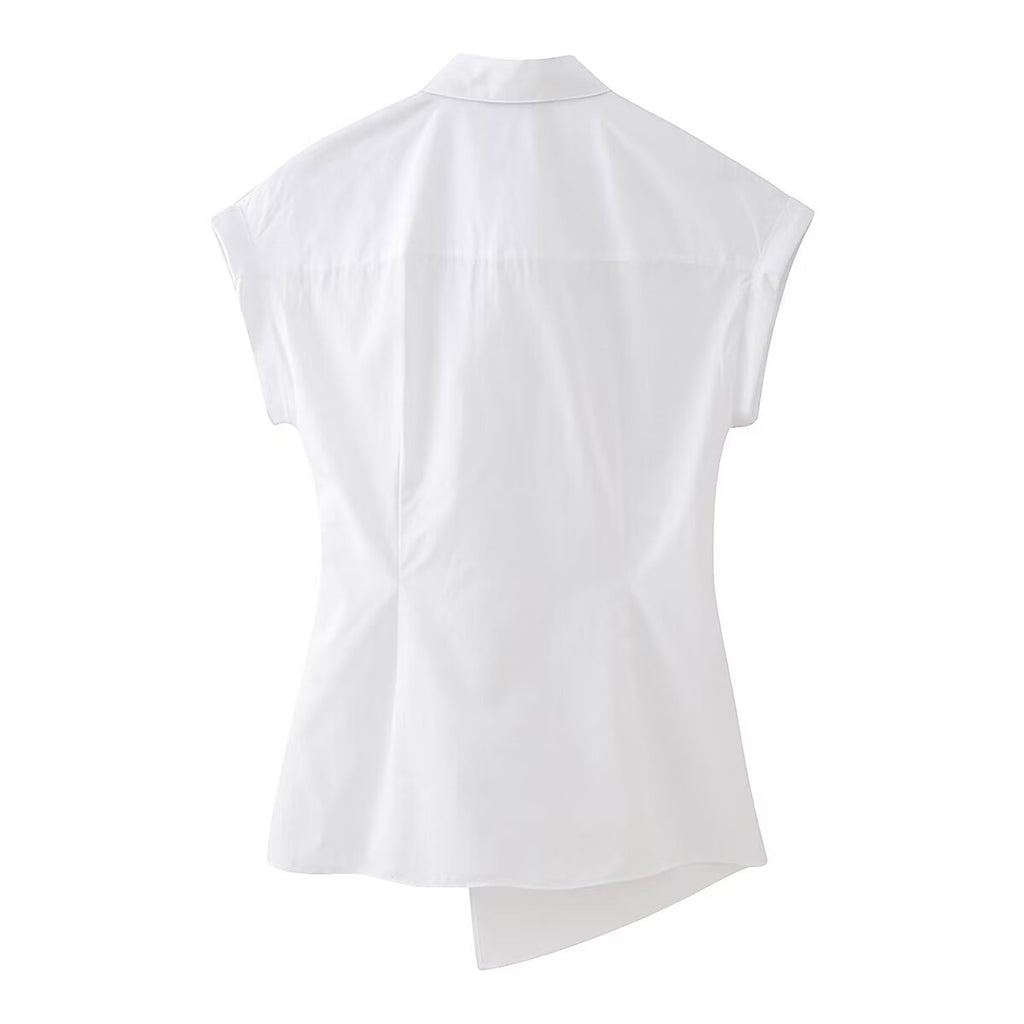 Women's Bow Tie Detail Short Sleeve Poplin Shirt