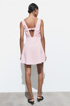 Pink Gem-Button Spaghetti-Strap Dress