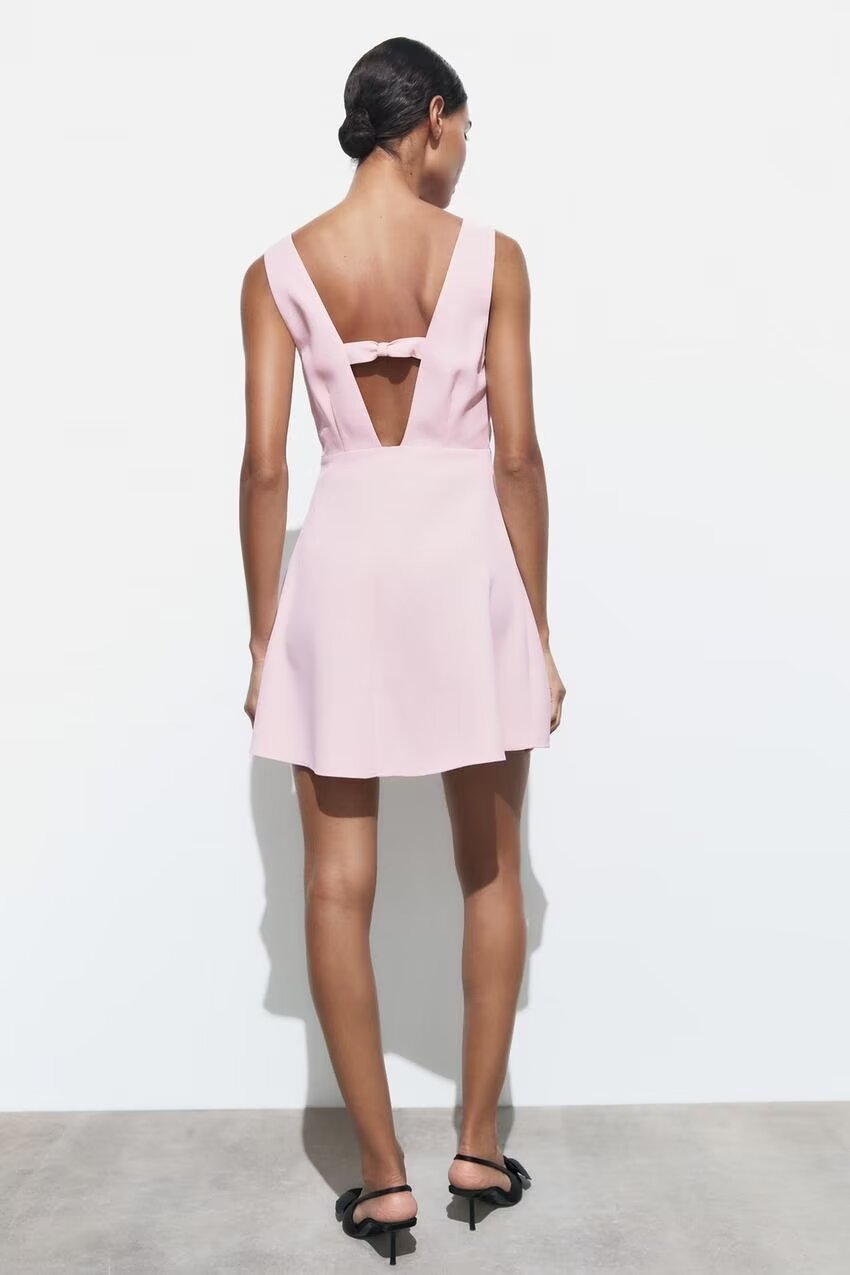 Pink Gem-Button Spaghetti-Strap Dress
