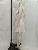 Pink Gem-Button Spaghetti-Strap Dress