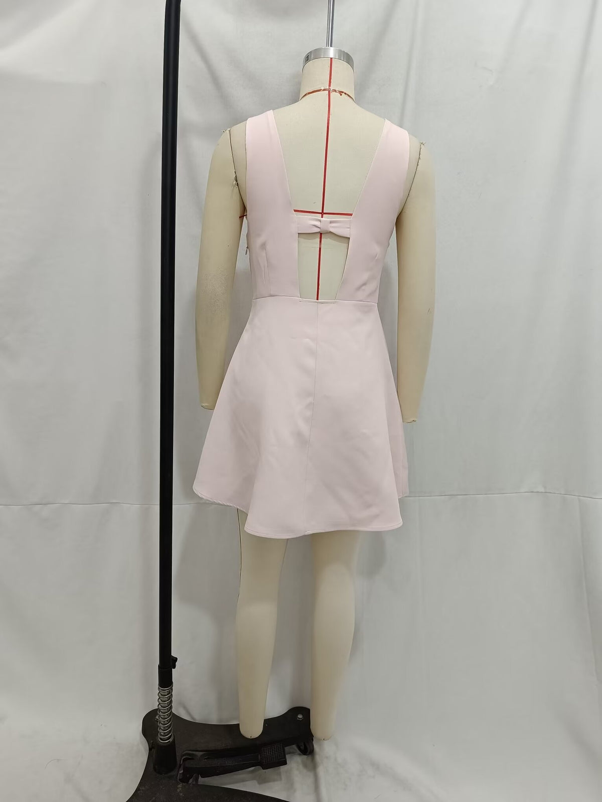 Pink Gem-Button Spaghetti-Strap Dress