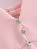 Pink Gem-Button Spaghetti-Strap Dress