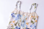 Women French Retro V Neck Slim Fit Printed Fishtail Dress Seaside Vacation