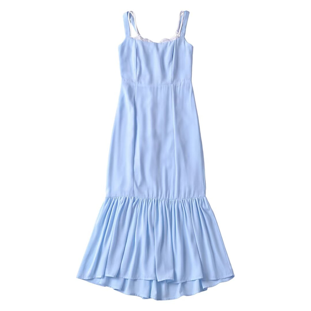 Women French Retro V Neck Slim Fit Printed Fishtail Dress Seaside Vacation