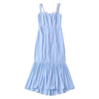 Women French Retro V Neck Slim Fit Printed Fishtail Dress Seaside Vacation