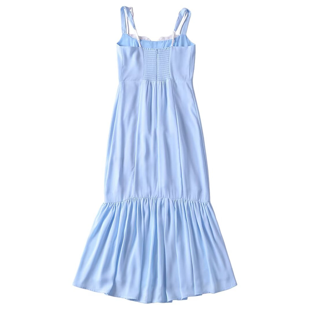 Women French Retro V Neck Slim Fit Printed Fishtail Dress Seaside Vacation
