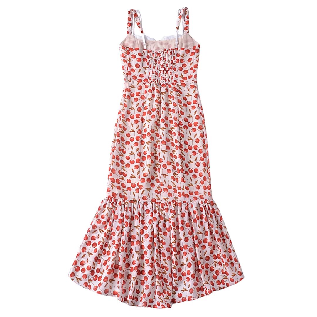 Women French Retro V Neck Slim Fit Printed Fishtail Dress Seaside Vacation