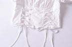 Women’s Black Puff Sleeve Lace Up Square Neck Crop Top