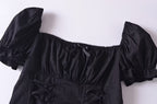 Women’s Black Puff Sleeve Lace Up Square Neck Crop Top
