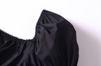 Women’s Black Puff Sleeve Lace Up Square Neck Crop Top