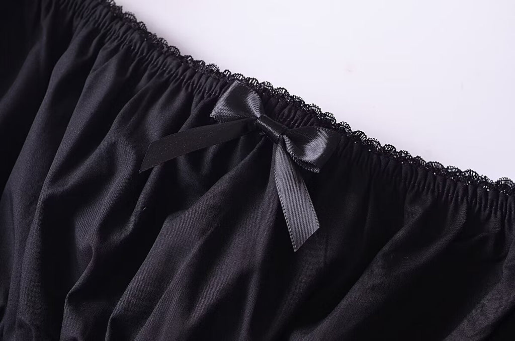 Women’s Black Puff Sleeve Lace Up Square Neck Crop Top
