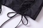 Women’s Black Puff Sleeve Lace Up Square Neck Crop Top