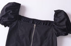 Women’s Black Puff Sleeve Lace Up Square Neck Crop Top