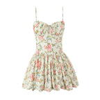 Dress For V-Neck Front-Pleated Lace-Up High-Waist Ruched Puffy