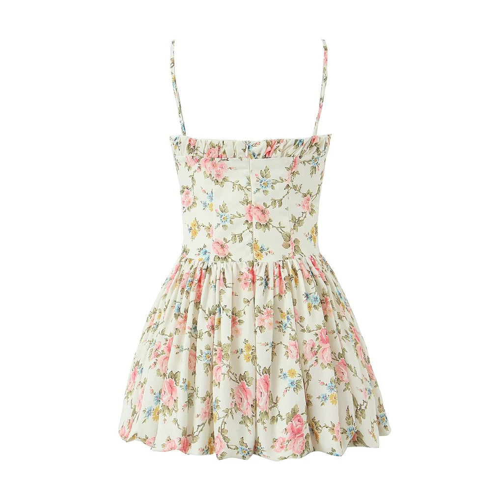 Dress For V-Neck Front-Pleated Lace-Up High-Waist Ruched Puffy