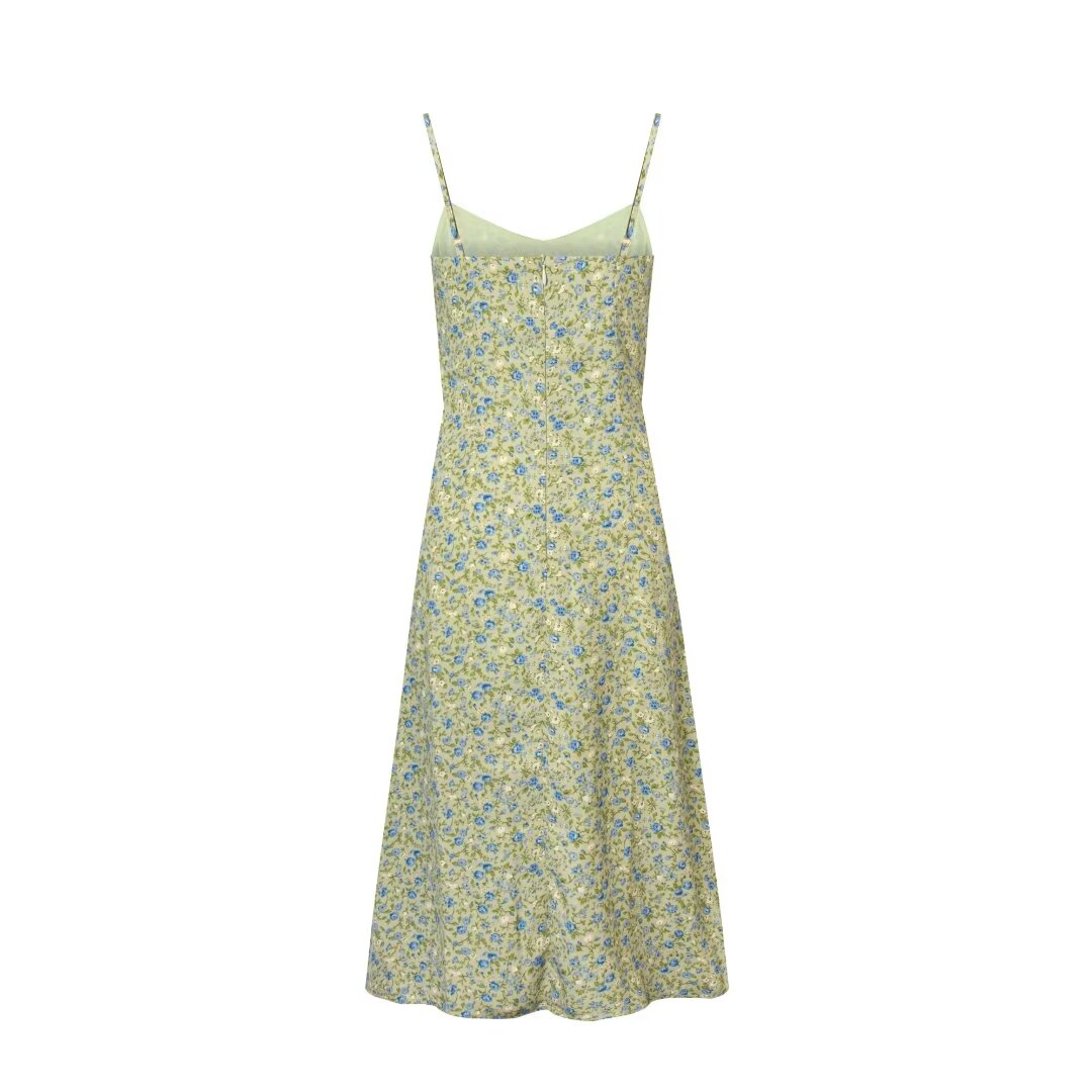 Floral Spaghetti-Strap Side-Slit Midi Dress