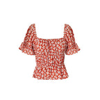 Women's Red Floral Square Neck Puff Sleeve Top