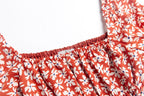 Women's Red Floral Square Neck Puff Sleeve Top