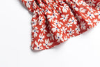 Women's Red Floral Square Neck Puff Sleeve Top