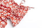 Women's Red Floral Square Neck Puff Sleeve Top
