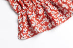 Women's Red Floral Square Neck Puff Sleeve Top
