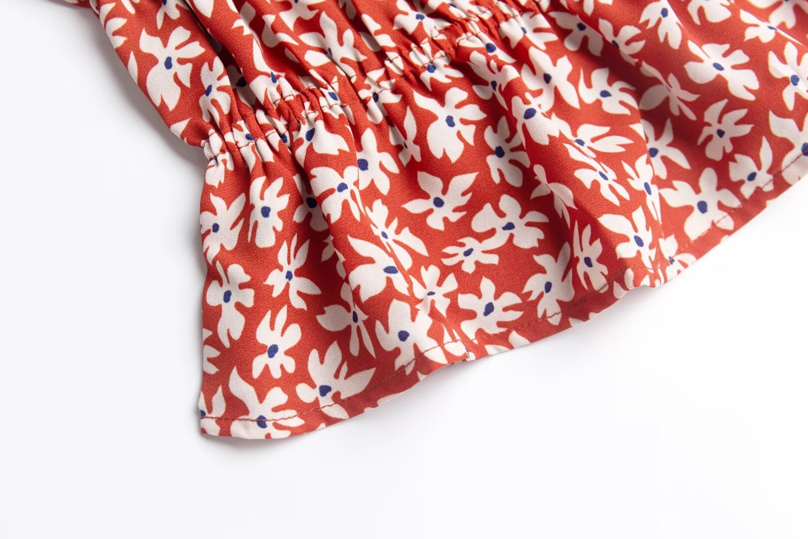 Women's Red Floral Square Neck Puff Sleeve Top