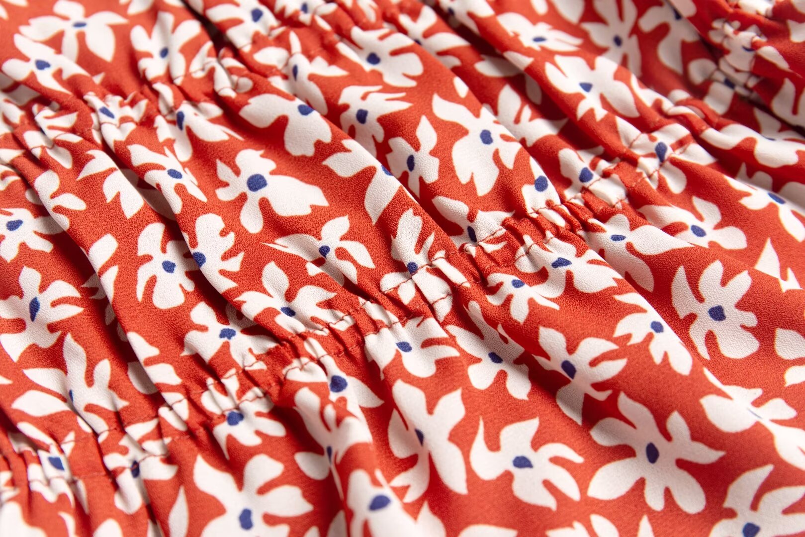 Women's Red Floral Square Neck Puff Sleeve Top
