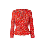 Women’s French Floral V Neck Long Sleeve Shirt