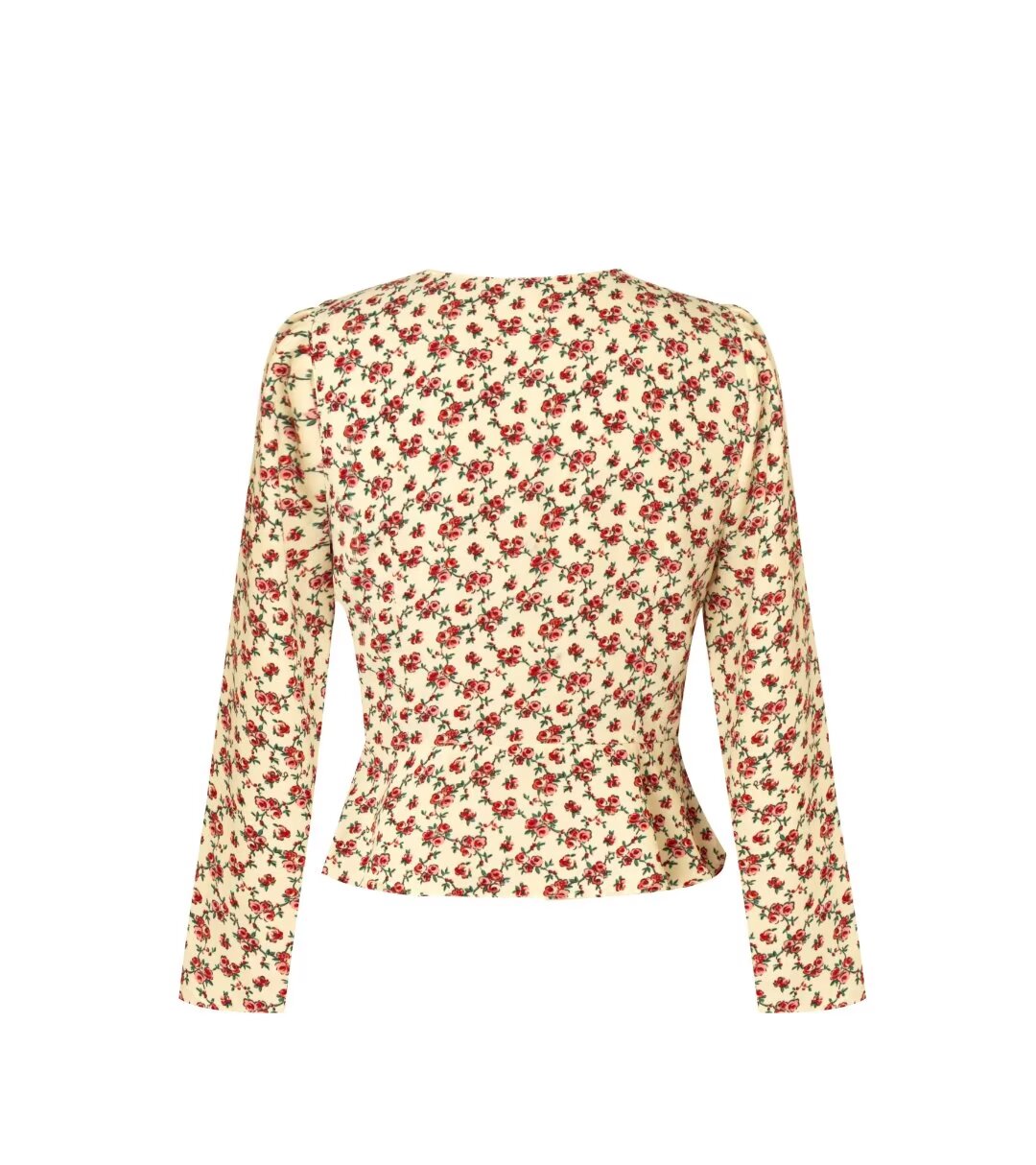 Women’s French Floral V Neck Long Sleeve Shirt