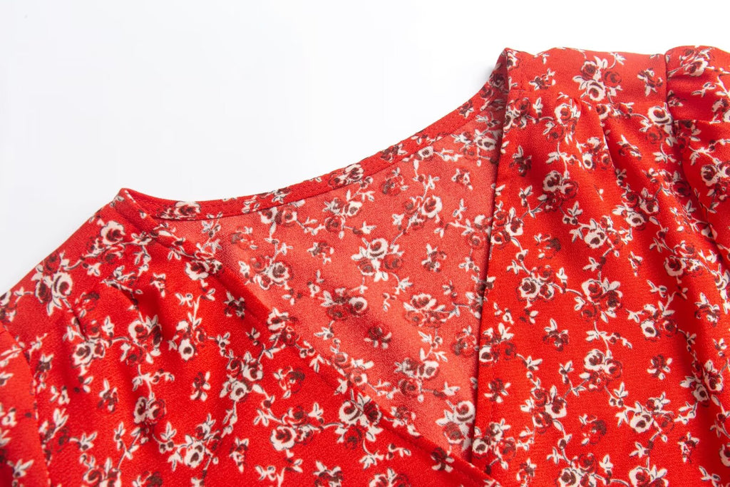 Women’s French Floral V Neck Long Sleeve Shirt
