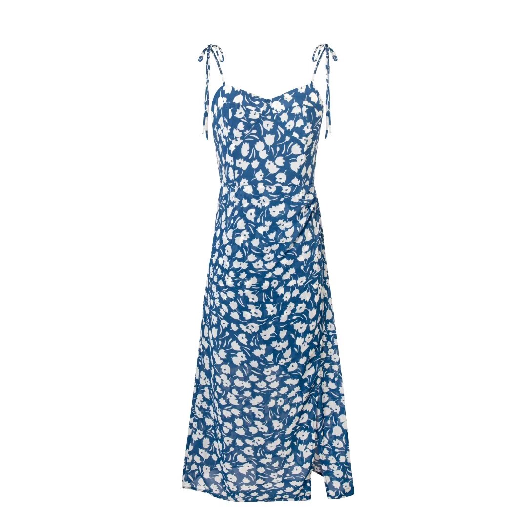 Printed Cami Pleated Split Midi Dress
