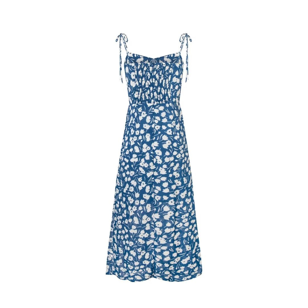 Printed Cami Pleated Split Midi Dress