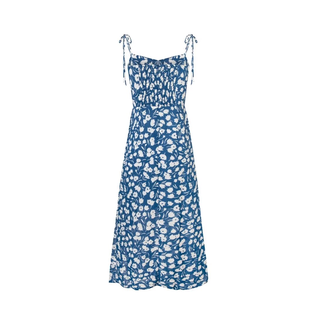 Printed Cami Pleated Split Midi Dress