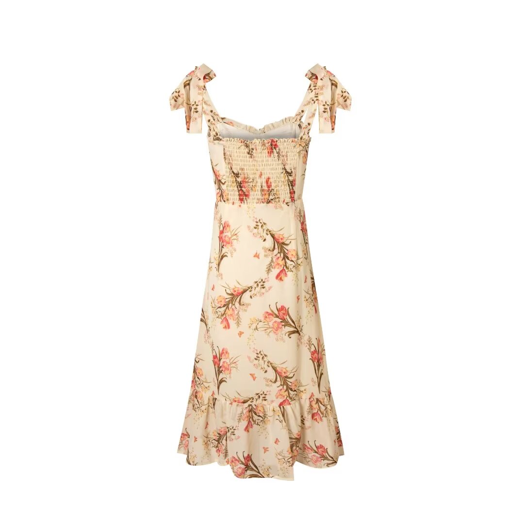 Women's Beige Floral Vacation Cami Dress