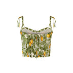 Women’s Green Smocked Tie Neck Crop Camisole