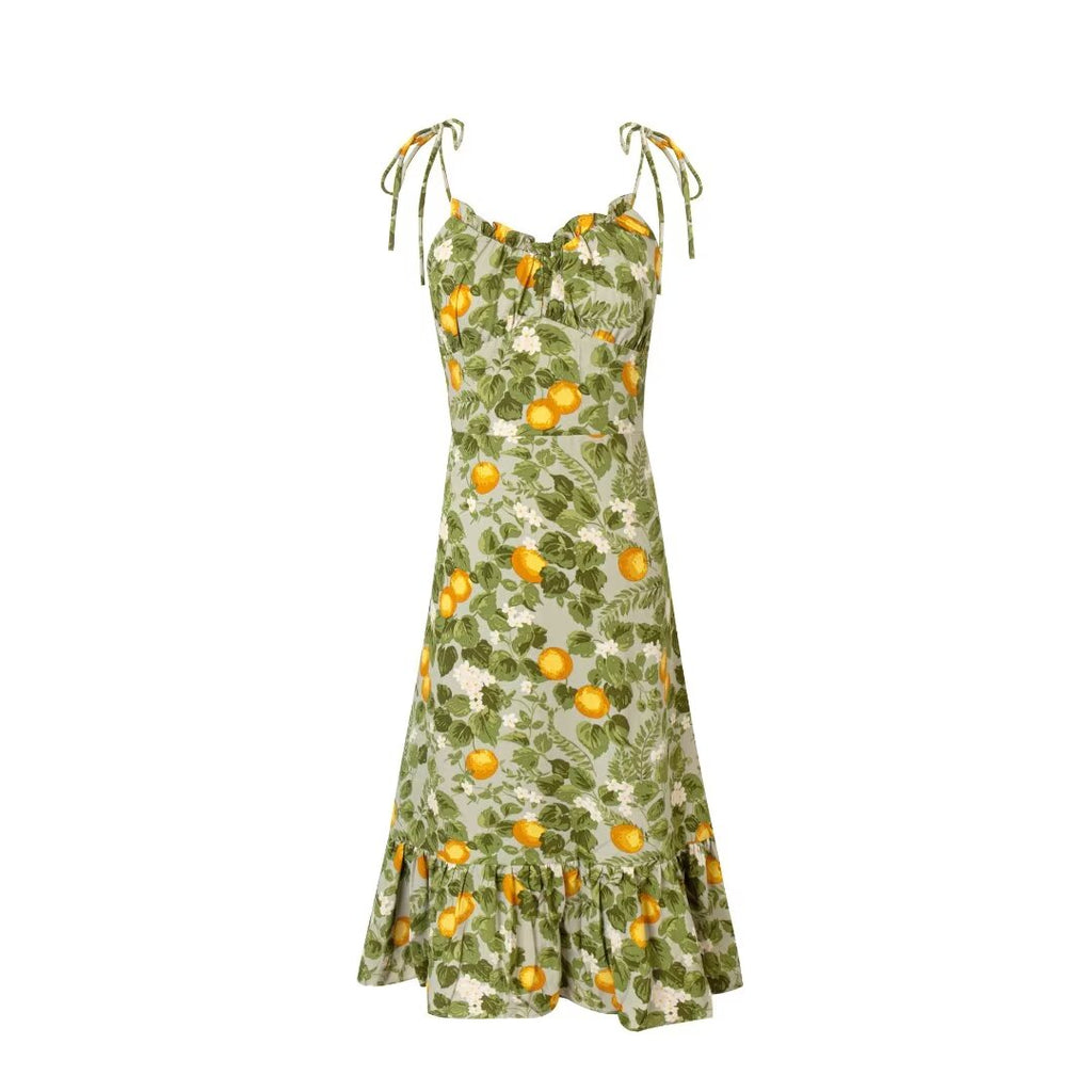 Women's Ruffle-Trim Tropical-Print V-Neck Midi Dress