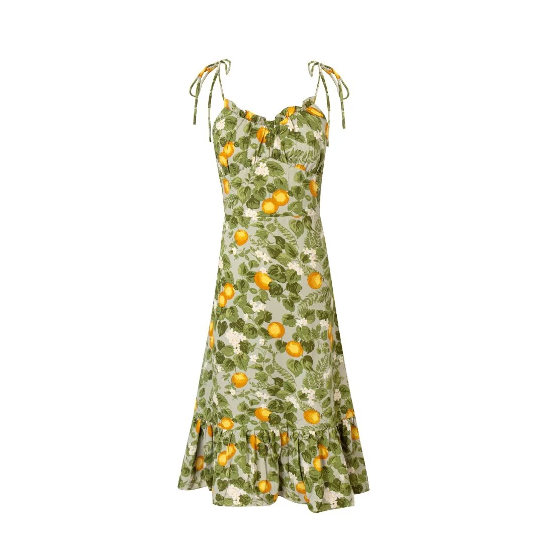Women's Ruffle-Trim Tropical-Print V-Neck Midi Dress