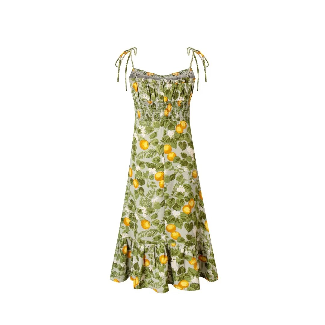 Women's Ruffle-Trim Tropical-Print V-Neck Midi Dress