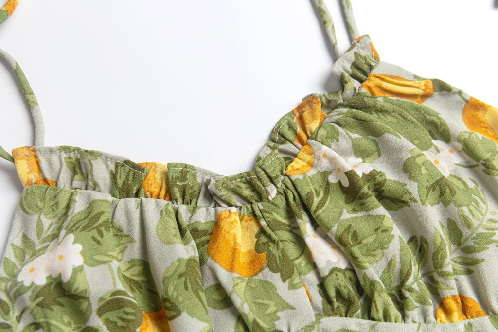 Women's Ruffle-Trim Tropical-Print V-Neck Midi Dress