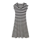 Round-Neck Holiday Striped Knitted Dress