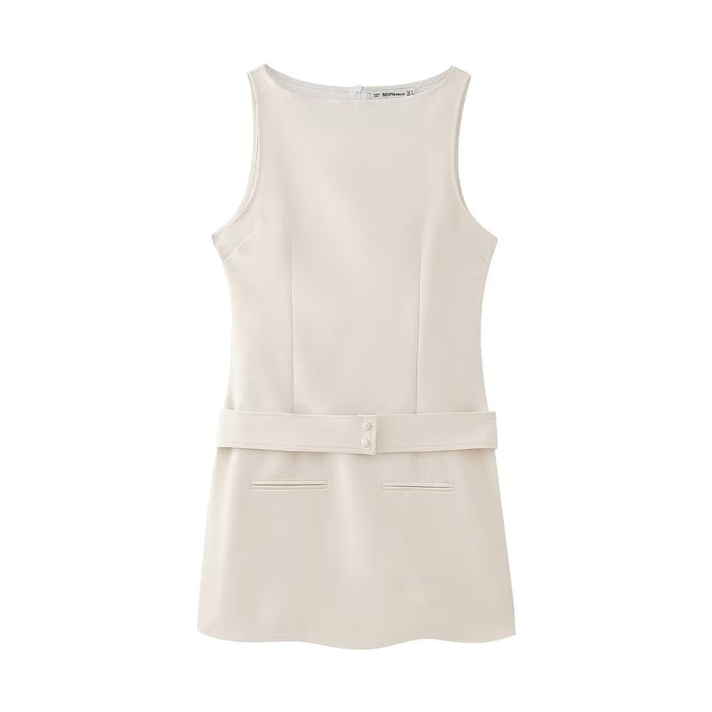 Belted Sleeveless A-Line Mini Dress