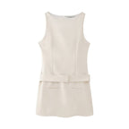 Belted Sleeveless A-Line Mini Dress