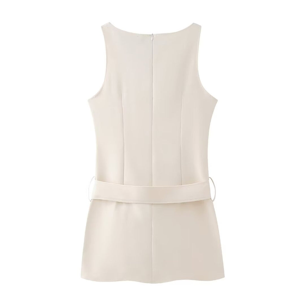 Belted Sleeveless A-Line Mini Dress
