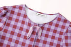 Women's Printed Checks Bowknot Decoration Long Sleeve Top