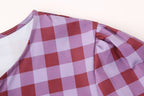 Women's Printed Checks Bowknot Decoration Long Sleeve Top