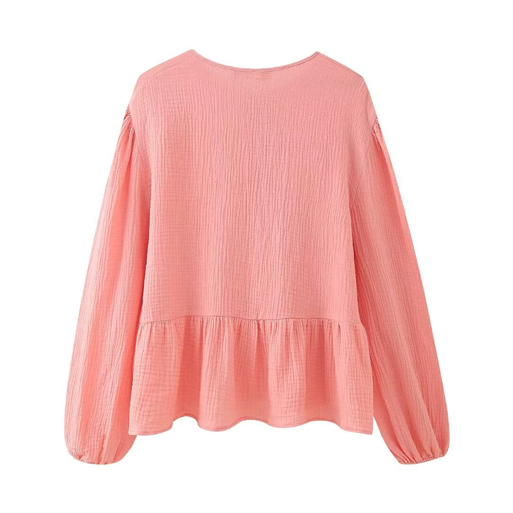 Women’s Pink Bow Detail Crew Neck Long Sleeve Top