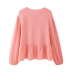Women’s Pink Bow Detail Crew Neck Long Sleeve Top
